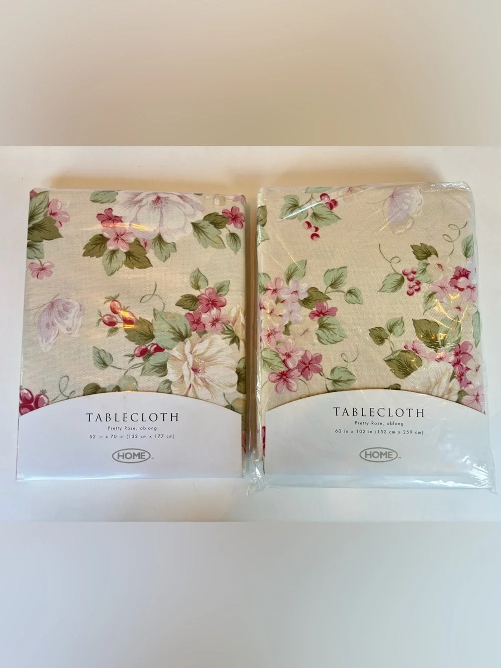 HOME Pretty Rose Floral Tablecloth Bundle – 52”x70” & 60”x102” Oblong – New Seal